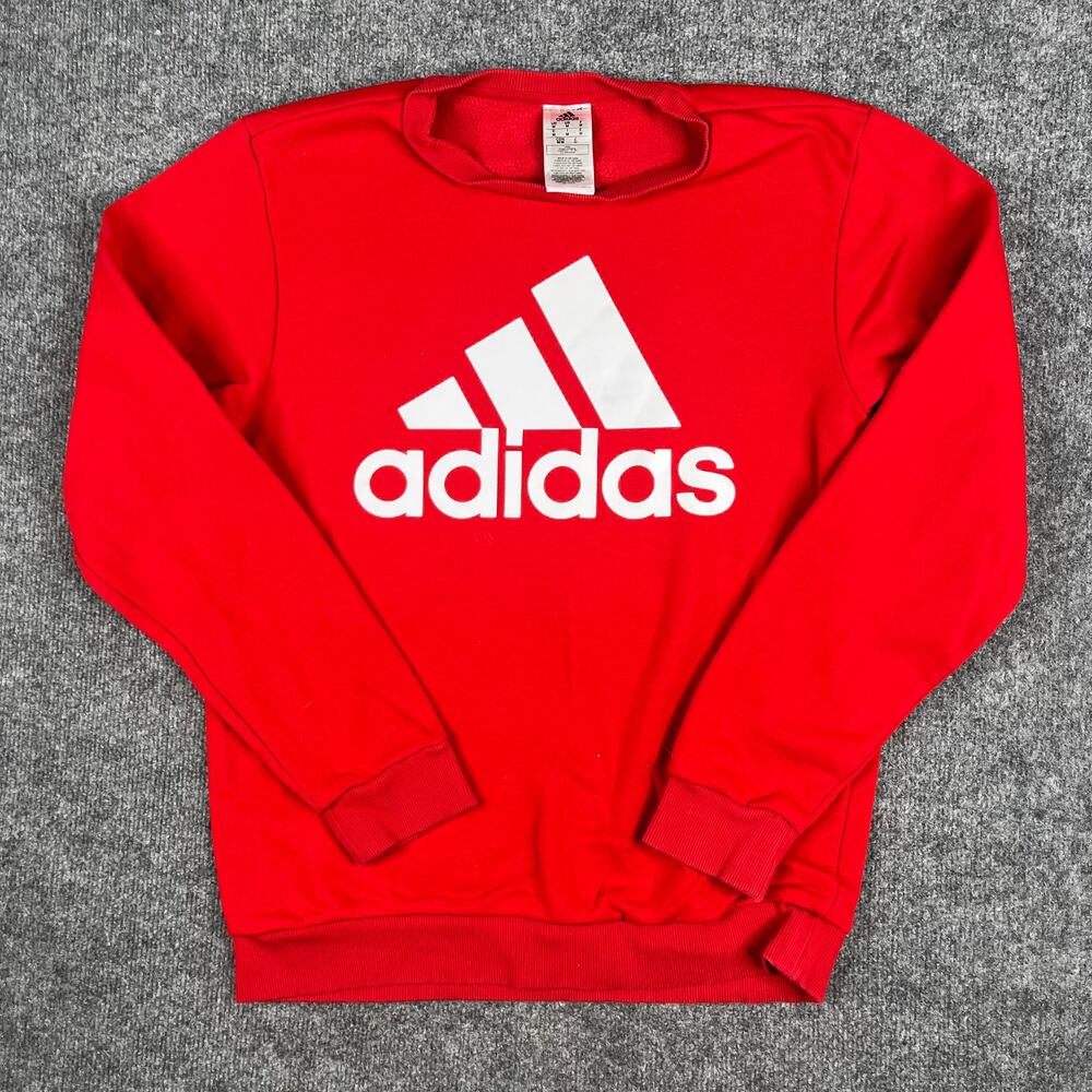 Adidas‎ Sweatshirt Mens Medium Red Big Logo Athletic Crewneck Pullover